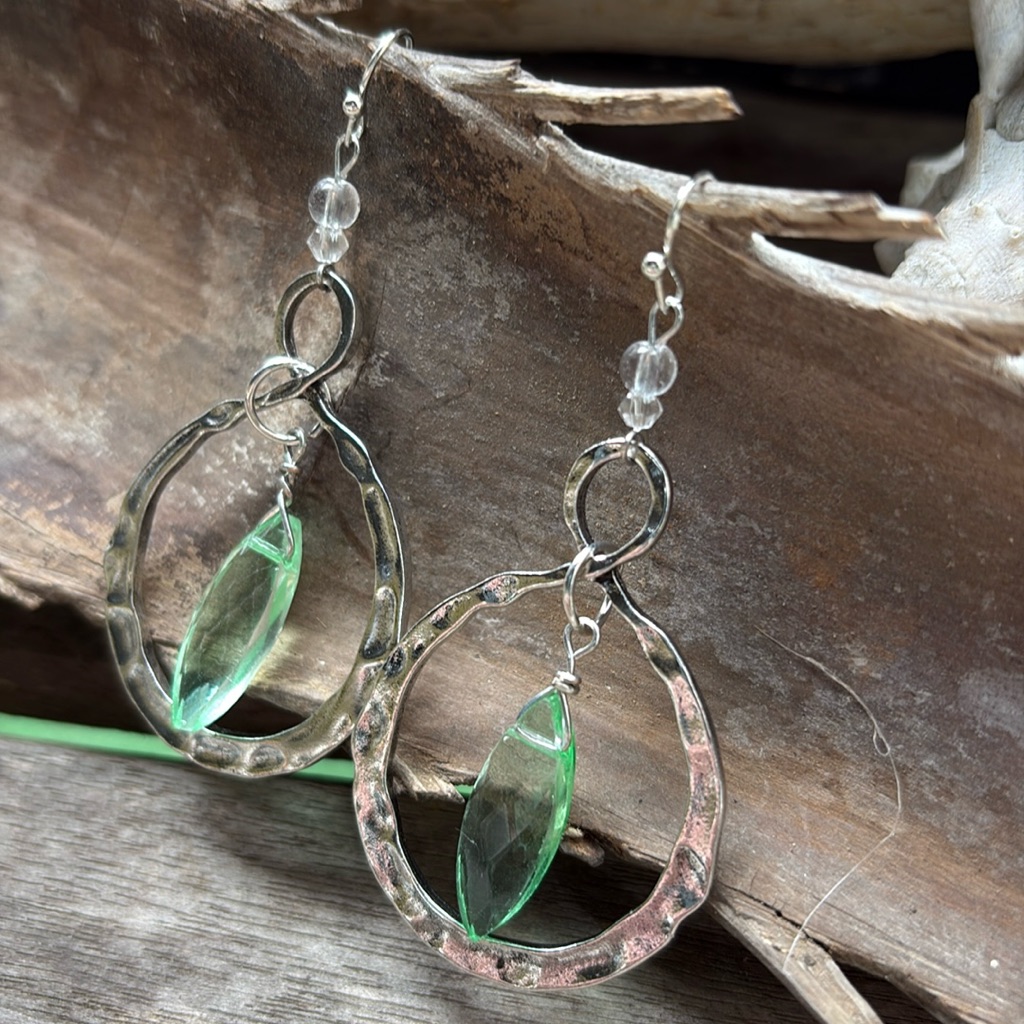 Nwt Hammered Silver Hoop With Green “Sea Glass ” Stone